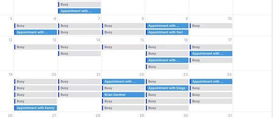 September calendar filled with booked onsite appointments